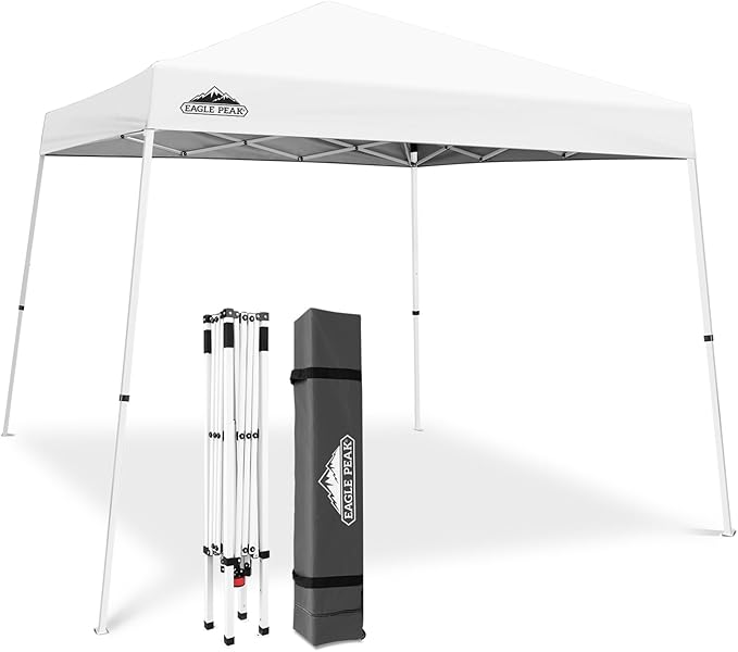 EAGLE PEAK 10x10 Slant Leg Pop-up Canopy Tent Easy One Person Setup Instant Outdoor Beach Canopy