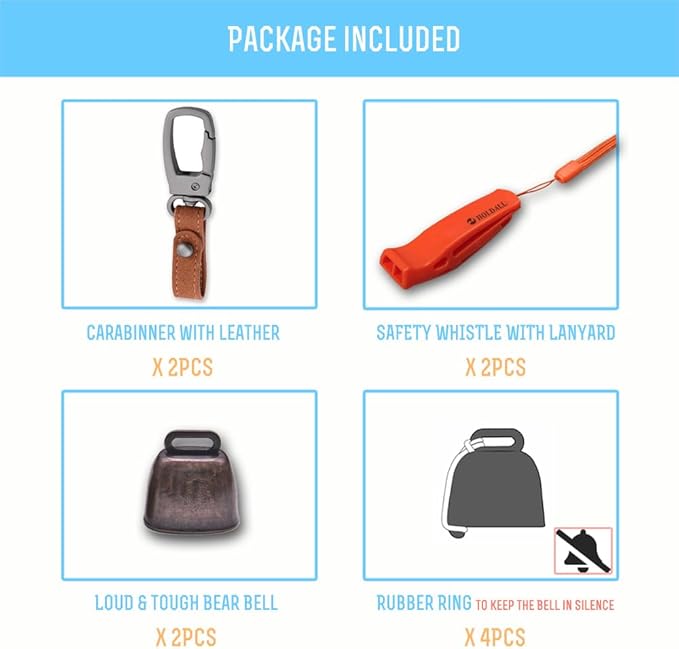 Loud Bear Bell with Silencer for Hikers, Bronze Colored Bear Bells with Emergency Whistle and
