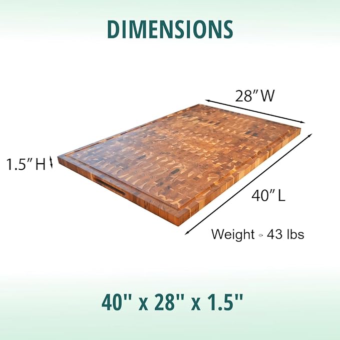 EcoDecors FSC Certified Solid Teak Cutting Board 40x28, XL Reversible End Grain Butcher Block for