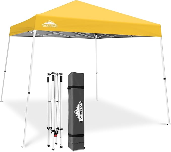 EAGLE PEAK 10x10 Slant Leg Pop-up Canopy Tent Easy One Person Setup Instant Outdoor Beach Canopy