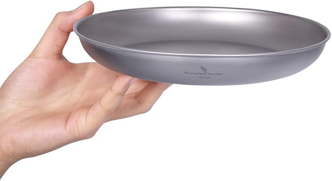 iBasingo Titanium Plate 18.5cm Ultralight Camping Dinner Plate, Reusable Metal Dish for Steak