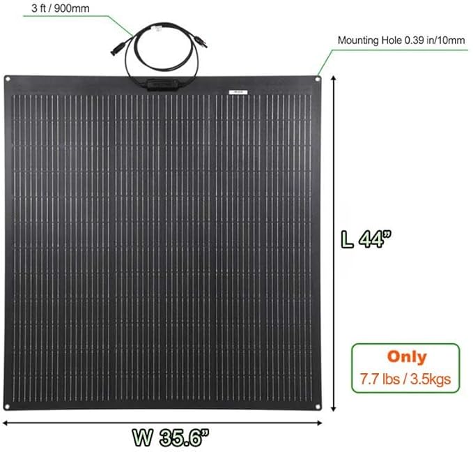 LensunSolar Flexible Solar Panel 200W 12V ETFE 9BB,44in x 35.6in Semi-Flexible Bendable Mono Solar