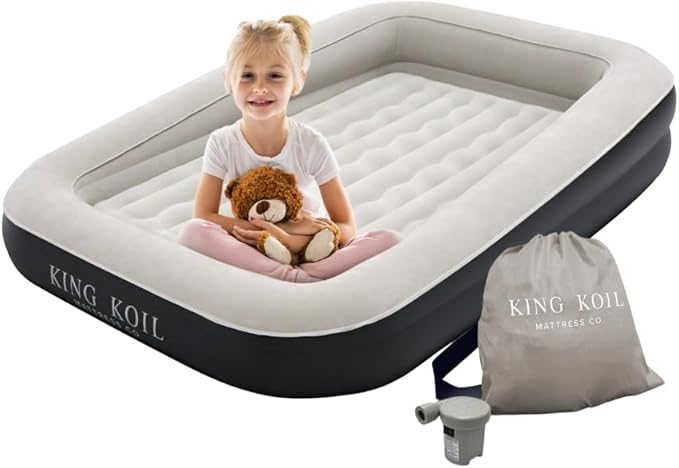 King Koil Luxury Inflatable Toddler Travel Bed with Built-in Safety Bumper, Portable Air Mattress