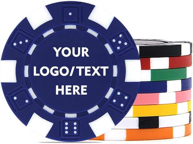 100 Custom Dice Striped Poker Chips, Print Your Text, Logo or Design, Casino Sized Chips for Texas