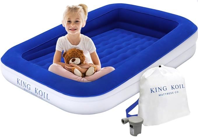 King Koil Luxury Toddler Inflatable Child Airbed, Travel Bed with Built-in Safety Bumper, Portable