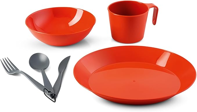 GSI Outdoors Cascadian 1 Person Table Set I 6-Piece Camping, Backpacking Mess Kit, Plastic BPA