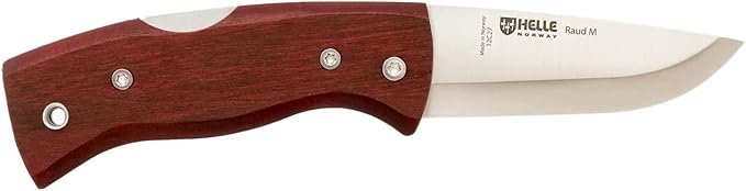 HELLE Knives - Raud M - Folding Pocket Knife - 2.72" Stainless Steel Blade with Red Birch Handle &