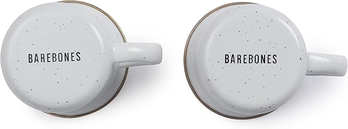 Barebones 5-Ounce Enamel Espresso Cup Set of 2 - Small Coffee Mug and Tea Cup - Stainless Steel Rim
