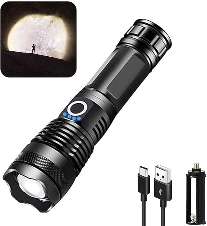 LED Flashlights, 10000 Lumen Super Bright Tactical Flashlight, Rechargeable Flash Light, 5 Modes