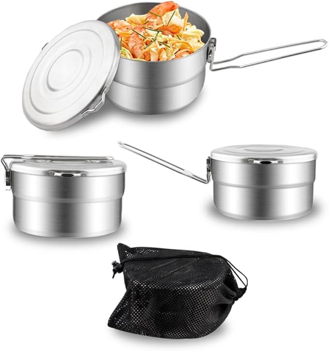 Lixada Stainless Steel Camping Cook Pot 1.5L with Lid and Folding Handle, Large Capacity Bento Pot