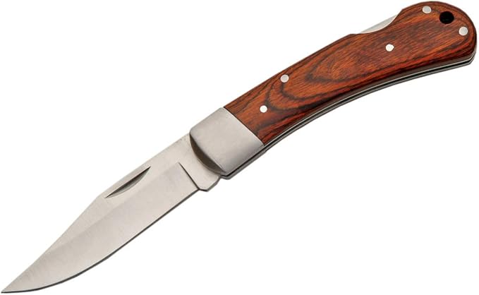 SZCO 4" Lockback Folding Pocket Knife for Men with Wood Handle, Stainless Steel Blade, Single