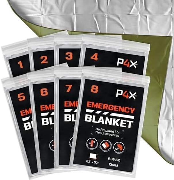 PREPARED4X Mylar Blankets 8 Pack - Waterproof Emergency Blanket - Rip and Tear Resistant