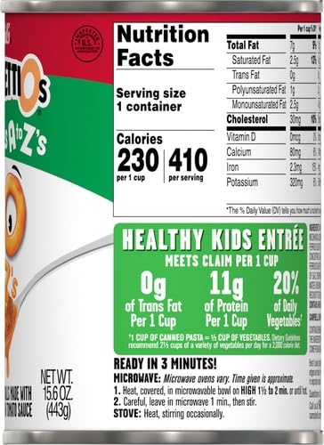 SpaghettiOs A to Z's Canned Pasta with Meatballs, 15.6 oz Can (Pack of 6)