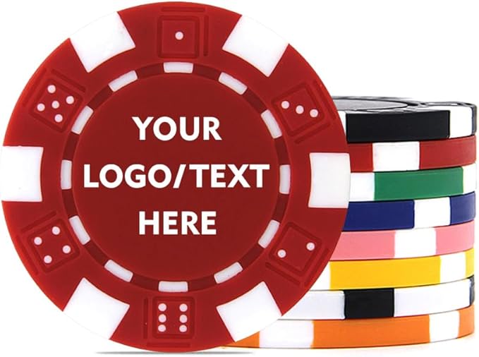 100 Custom Dice Striped Poker Chips, Print Your Text, Logo or Design, Casino Sized Chips for Texas