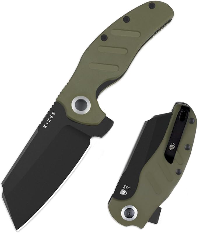 Kizer C01C XL Sheepdog Pocket Knife, 3.9" D2 Sheepsfoot Blade EDC Folding Knife with Green G10