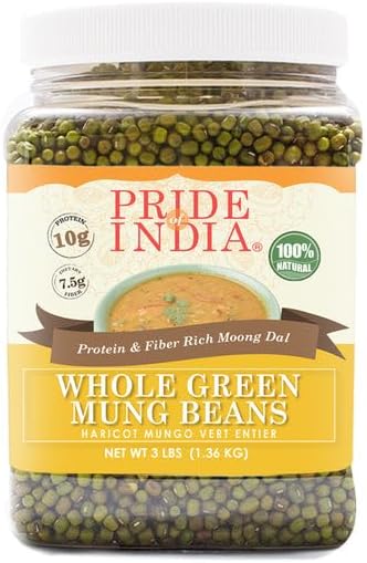 Pride Of India - PACK of 6 - Indian Whole Green Mung Gram - Protein & Fiber Rich Mung Bean Whole, 3