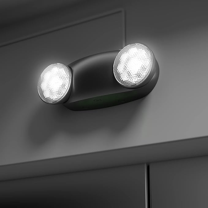Spectsun 12 Pack Black Emergency Light with Battery Backup - Round 2 Heads UL Certified Wall Mount