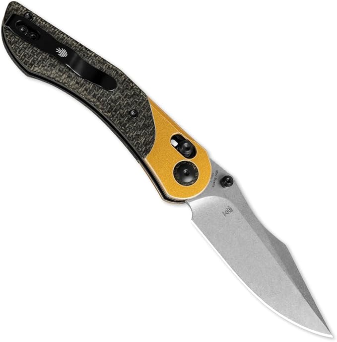 Kizer Mini Mystic Pocket Knife, 3.2" Nitro-V Blade EDC Knife with Black Burlap Micarta and Yellow