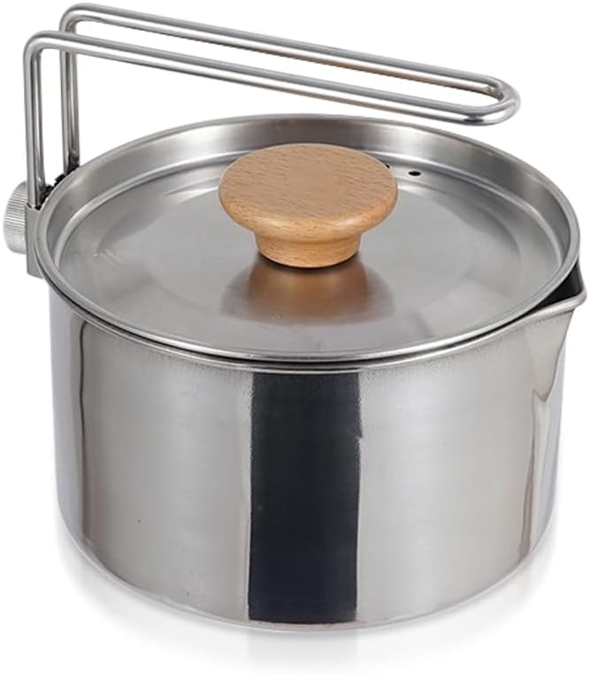 Stainless Steel Camping Pot with Lid and Removable Handle, Light Weight Outdoor Camping Kettle