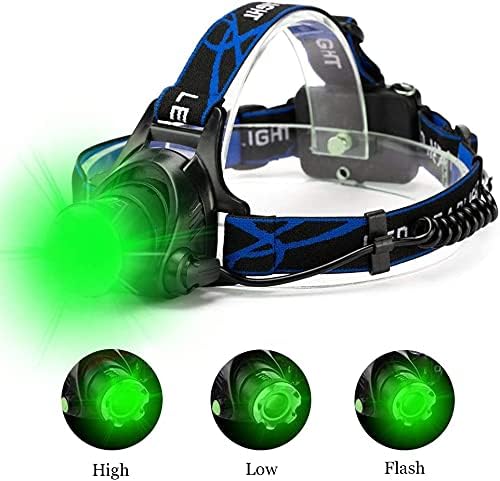 WINDFIRE Green Light Headlamp, Hunting Headlamps Rechargeable, Super Bright LED Zoomable Headlight