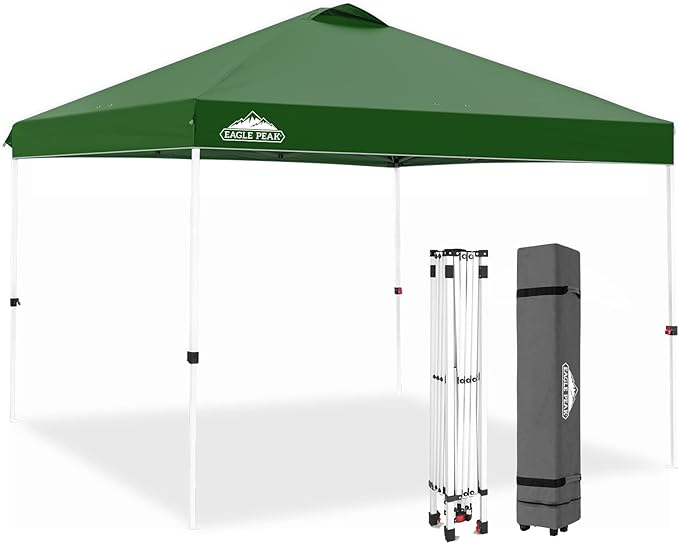 EAGLE PEAK Pop Up Canopy Tent with Wheeled Carry Bag, 8 Stakes, 4 Ropes, 4 Weight Bags, Easy Set Up