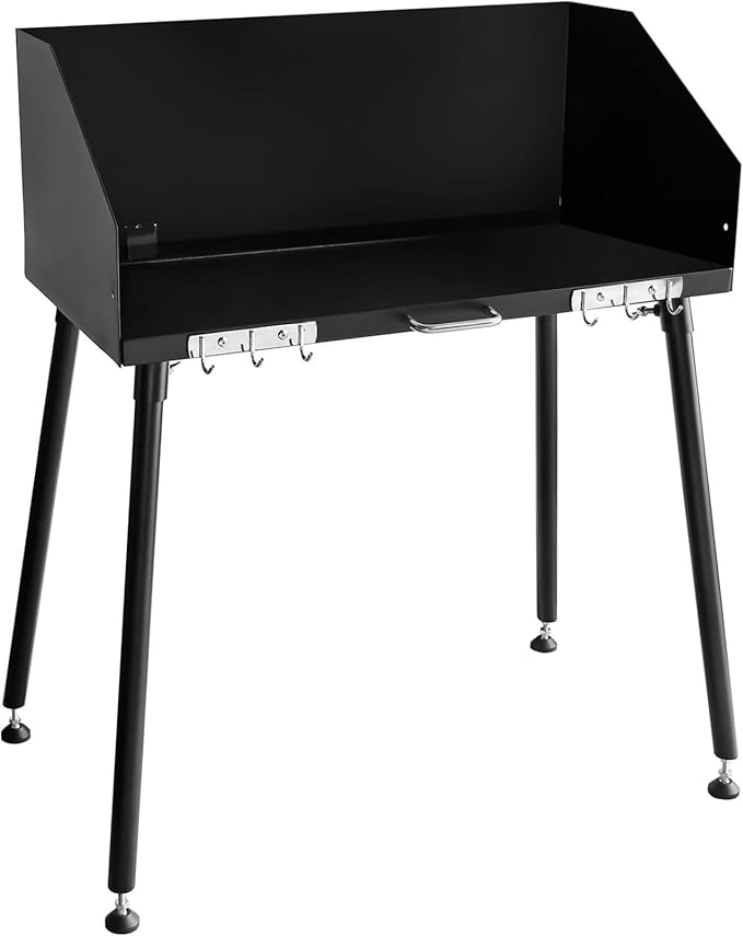 Carbon Steel Camp Cooking Table, Dutch Oven Table with Three-Sided Windscreen and Four Legs for