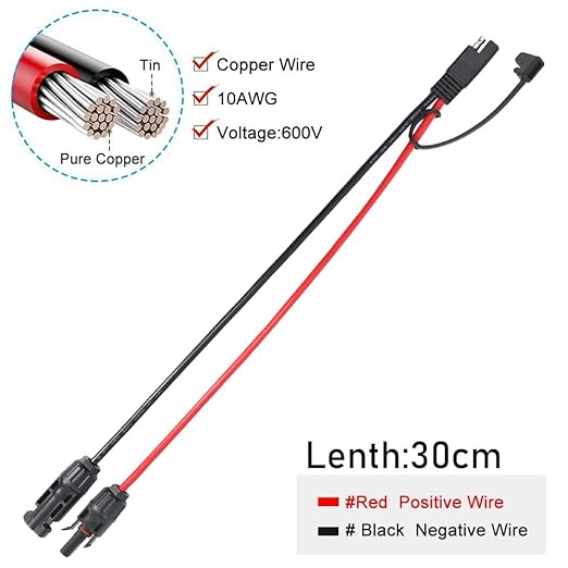 2Pcs 1FT 10AWG Solar Panel Connector Cable, SAE to MC-4 Male Female Adapter PV Extension Cable with