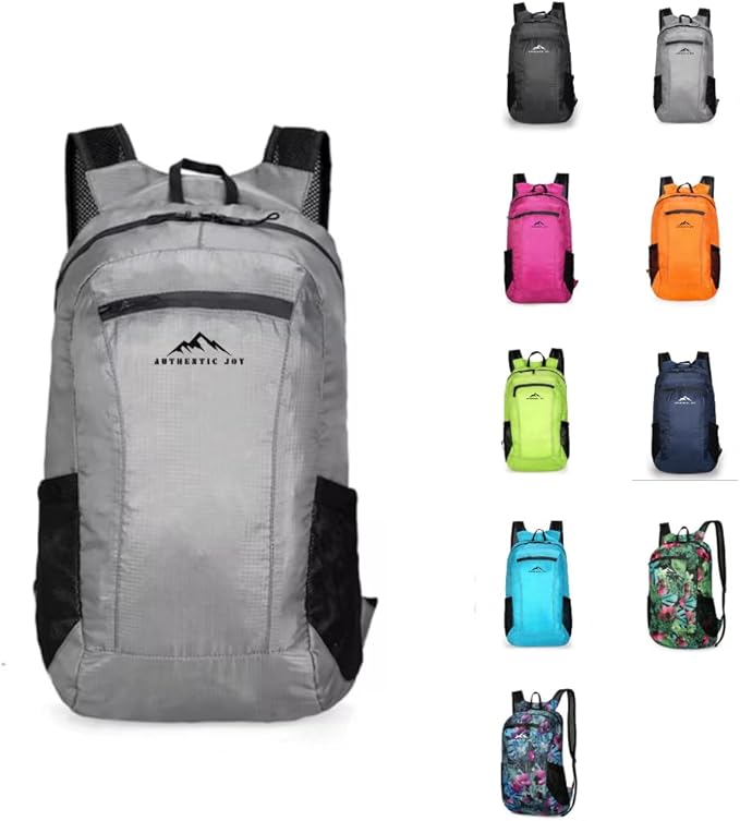 Authentic Joy 20L Water Resistant Lightweight Hiking Daypack, Packable Backpack, Multiple Colors