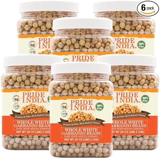 Pride Of India - PACK of 6 - Indian Whole White Garbanzo Beans 10mm - Protein & Fiber Rich Kabuli