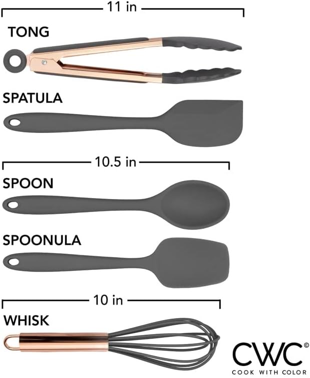 COOK WITH COLOR Silicone Cooking Utensils, Kitchen Utensil Set, Easy to Clean Silicone Kitchen
