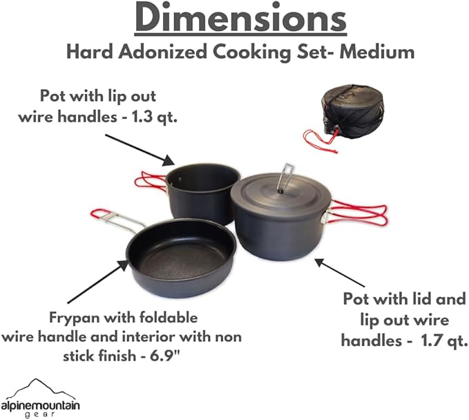 3 Piece Backpacker Hard-Anodized Cook Set - Camping Cookware with Carrying Bag (Made by Caddis