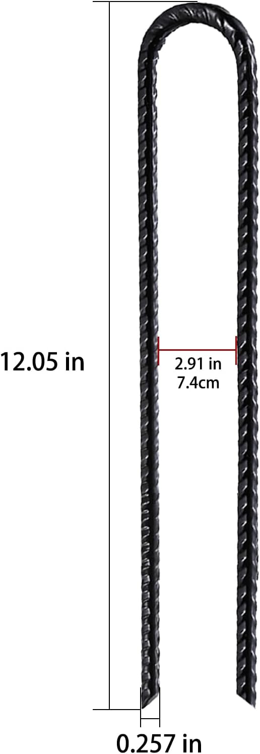 Rebar Stakes U/J Hook Extra Heavy Duty,(50pcs) 12 inch x 1/4 inch Rust Proof Coated Steel Ground