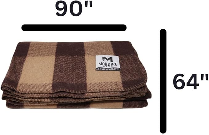 M MCGUIRE GEAR Warm Wool Bunkhouse Plaid Blanket for Camping, Home, Survival, or First Aid, 64" x
