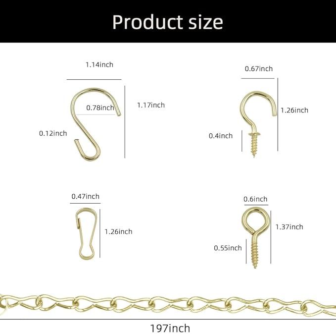 236 Inch Gold Hanging Baskets Chains - Adjustable Length, Brass Decorative Metal Chain with A Great