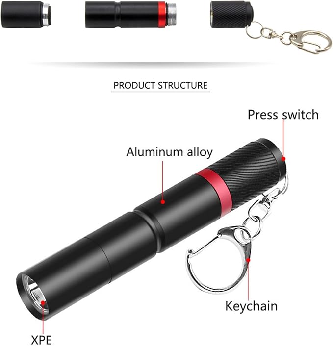 3 Pack Small Mini LED Keychain Flashlight, Single Mode AAA Battery Flashlights Portable Bulk EDC
