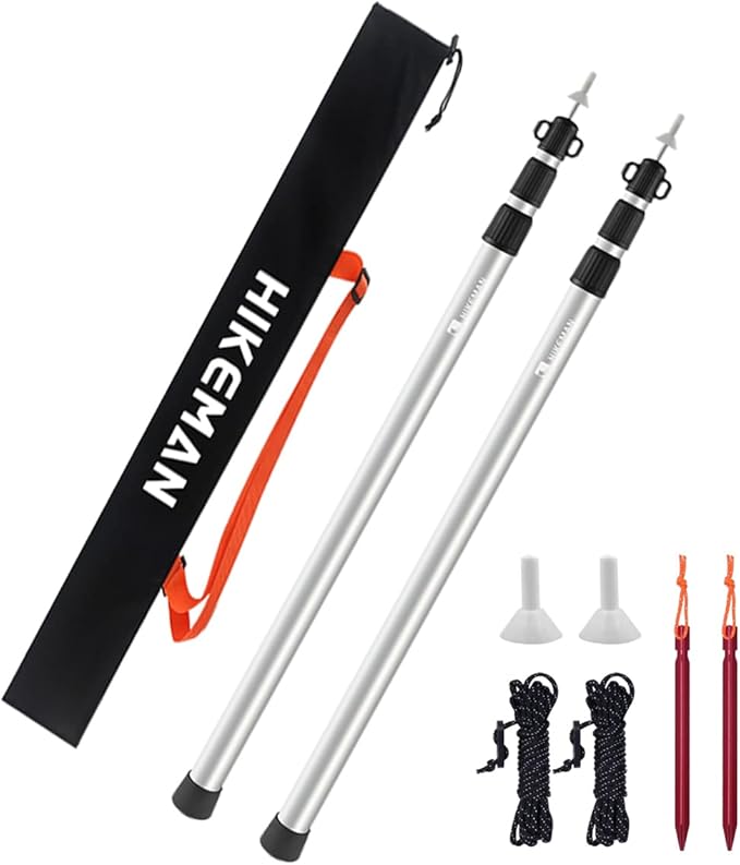 HIKEMAN Tent Poles Camping Poles for Tarp Awning Canopy Porch Sun Sails Tarpaulin Headroom