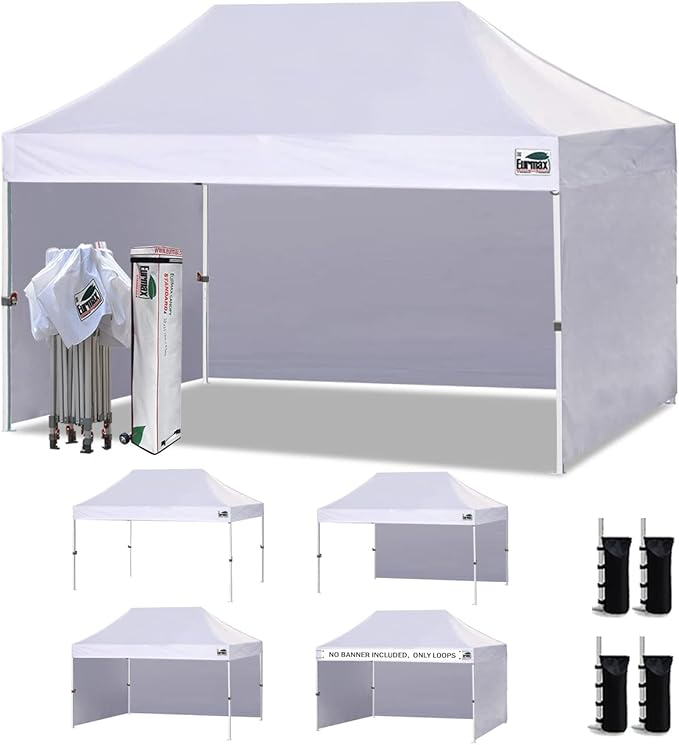 Eurmax USA 10'x15' Pop-up Canopy Tent Commercial Instant Canopies with 4 Removable Zipper End Side