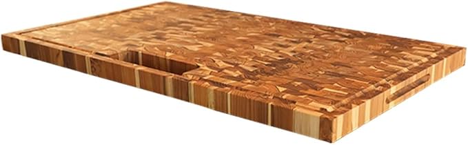 EcoDecors Extra Large Solid Teak Butcher Block 34"x20", End Grain Cutting Board with Juice Groove