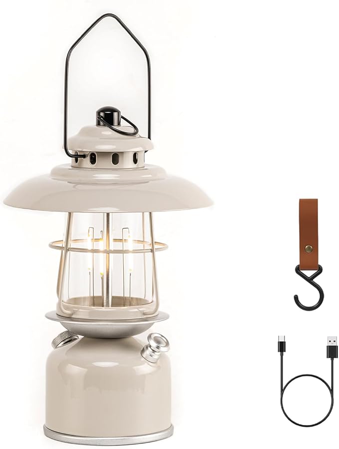 Metal Retro Classic LED Camping Lantern, 6500mAh Rechargeable Battery Last 17-500 Hours Camping