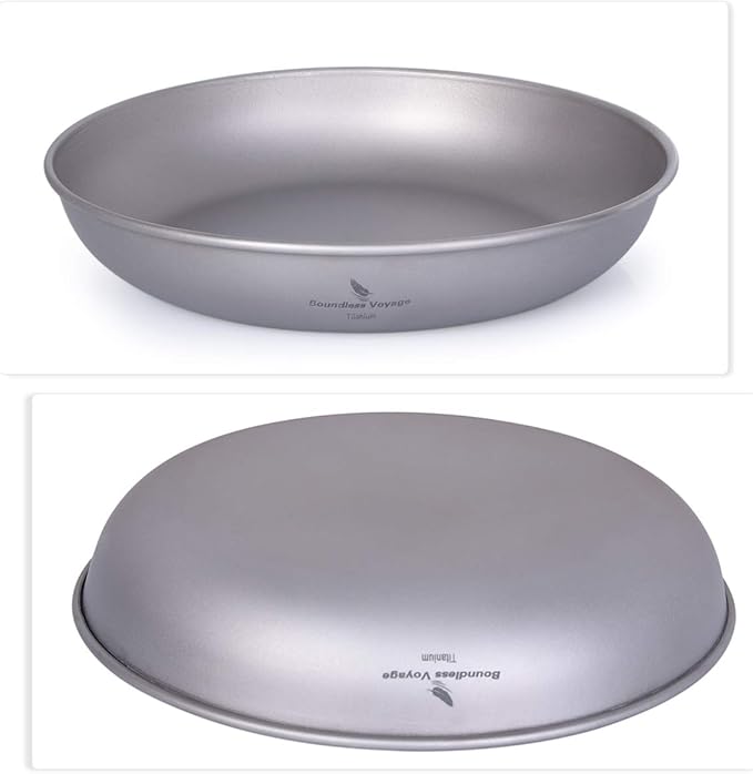 iBasingo Titanium Pan Dish Plate with Carry Mesh Bag Ultralight for Outdoor Camping Tableware