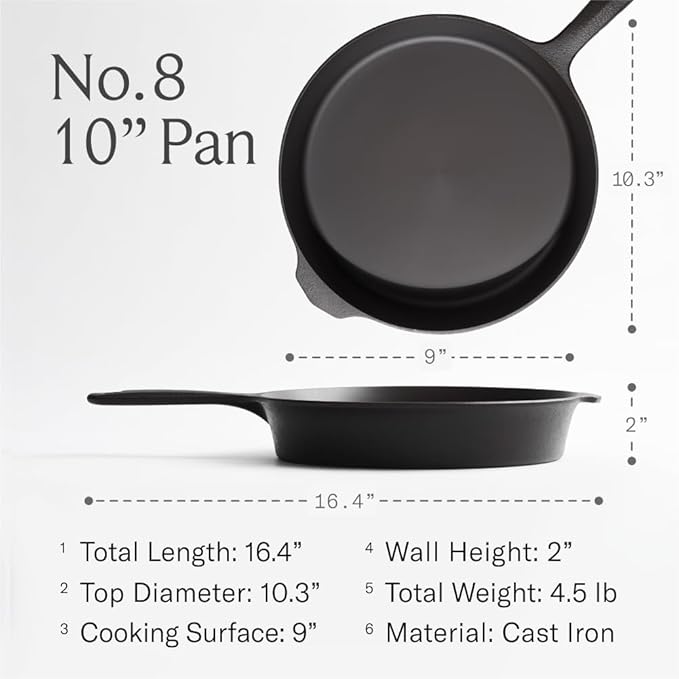 Field Company 10.25 Inch Cast Iron Skillet (Medium) – No.8, Perfect for 2-4 Servings, Lightweight &