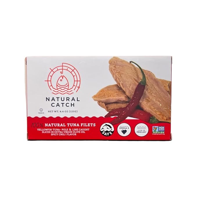 Natural Catch Tuna Spicy Yellowfin Filets, Hand Cut, Pole & Line Caught, 130 Calories Gluten-Free