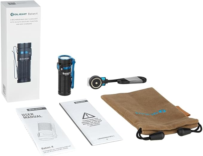 OLIGHT Baton4 Rechargeable EDC Flashlight, Bright LED Flashlight 1300 Lumens with Charging Cable