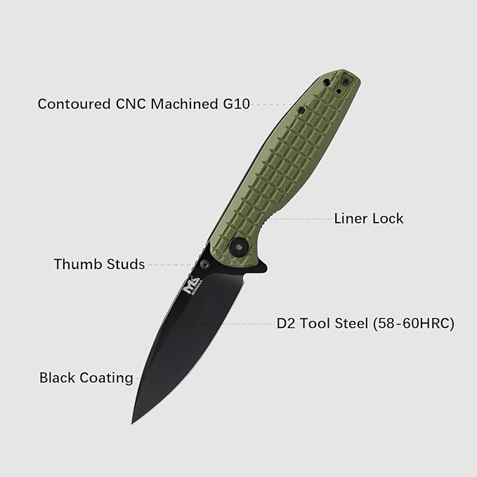 Folding Knife – 3.5-inch D2 Steel Folding Pocket Knife G10 Handle One-Handed Opening and Closing