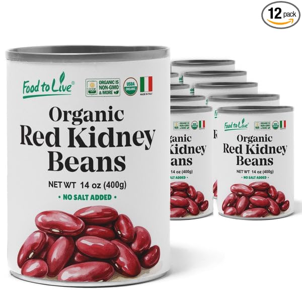 Food to Live Organic Italian Red Kidney Beans, 14 oz (Pack of 12) ??Unsalted, Non-GMO, Vegan. Ready