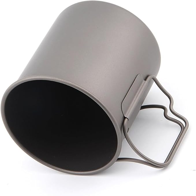 Titanium Camping Mug 750 ml / 25 oz Single-Wall Pot with Lid, Ultralight Backpacking Cup, Folding