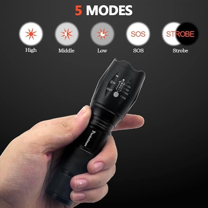 Pocketman LED Flashlight Handheld Torch with 5 Modes (3 Pack)