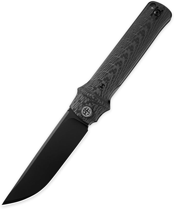 Petrified fish PFB04 Tena Folding Knife, 3.82" D2 Black Stonewashed Blade Carbon Fiber Handle