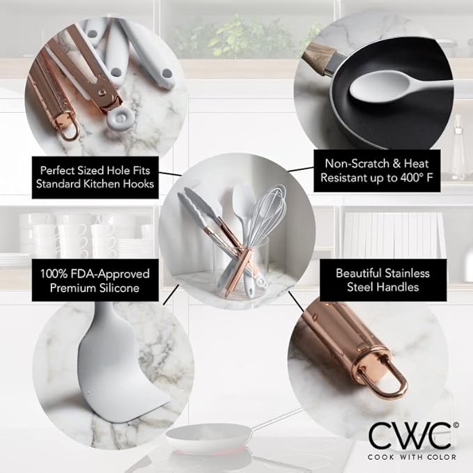COOK WITH COLOR Silicone Cooking Utensils, Kitchen Utensil Set, Easy to Clean Silicone Kitchen