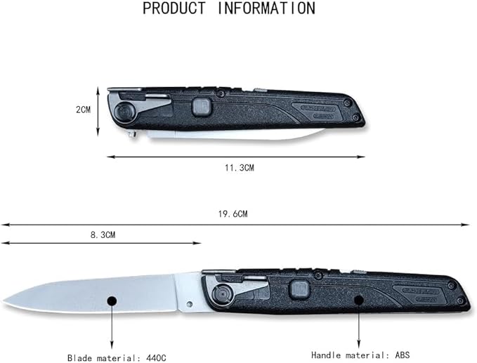 7.8" Folding Knife 440C Stainless Steel Blade ABS Handle Pocket Knife Outdoor Portable Knives